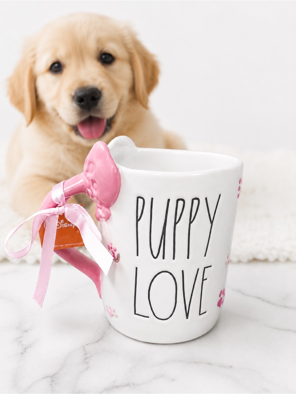 Rae Dunn Puppy Love Ceramic Mug with Pink Accents